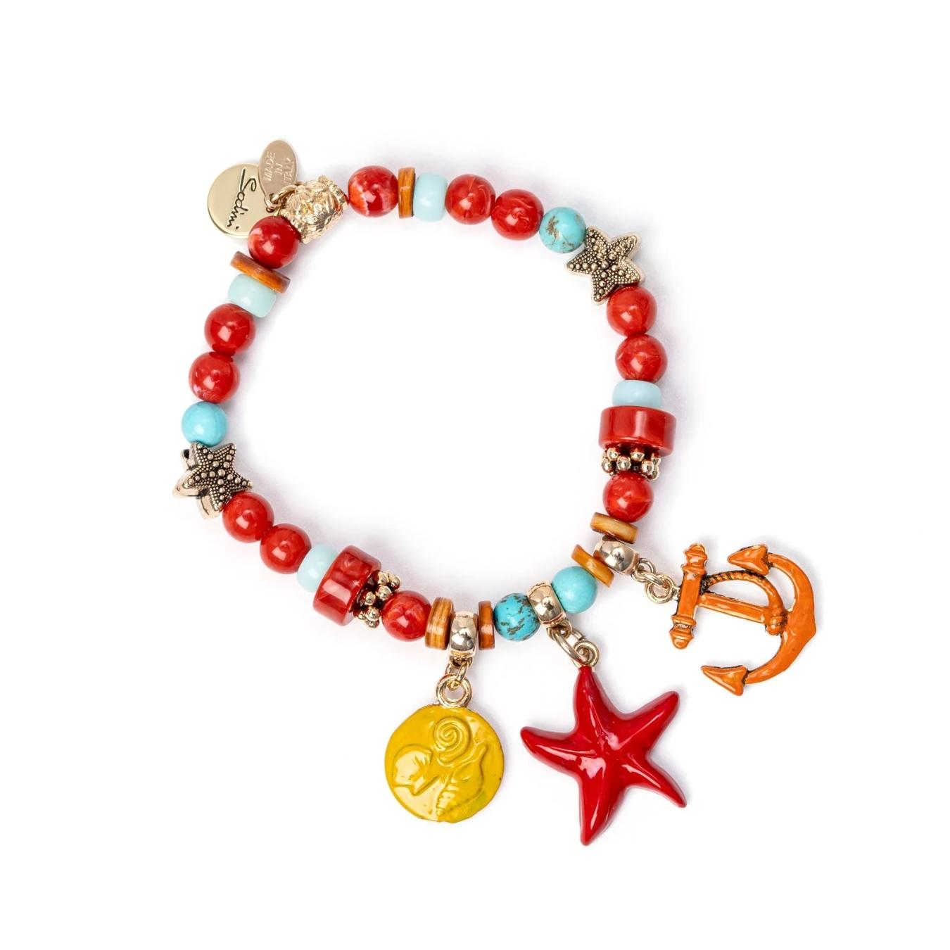 Bracciale Elastico con Ancora, Stella di Mare e Dischetto Partenope